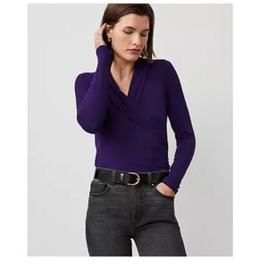 Ann Taylor Shawl Collar Wrap Top - Deep Purple